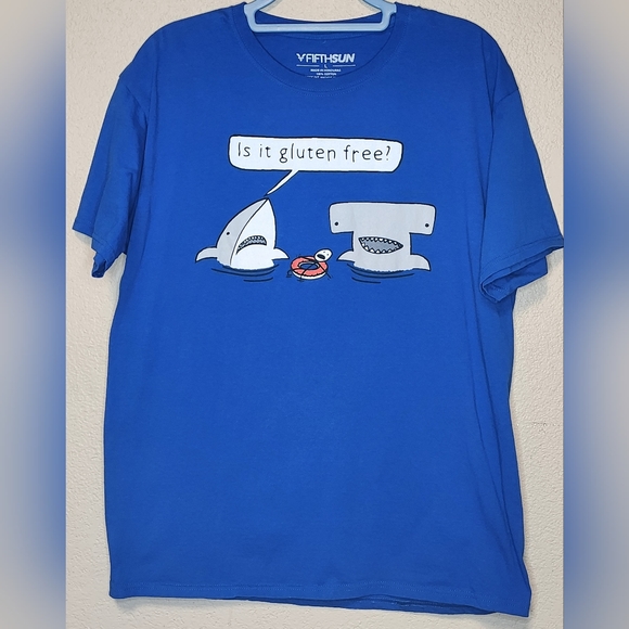 Fifth Sun Other - FIFTH SUN  Is It Gluten Free Funny Shark  Blue T-Shirt Mens Size L EUC